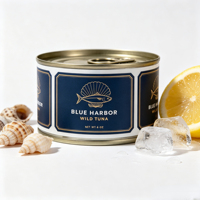 Étiquettes personnalisées en feuille d'or pour thon et fruits de mer – Autocollant graphique de luxe sur le thème de la pêche pour emballages de conserves de fruits de mer