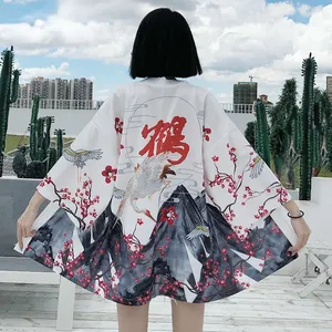 Кимоно женское в китайском уличном стиле, Модная японская рубашка-кардиган в стиле Харадзюку, пляжная одежда самурая, цвет белый/черный