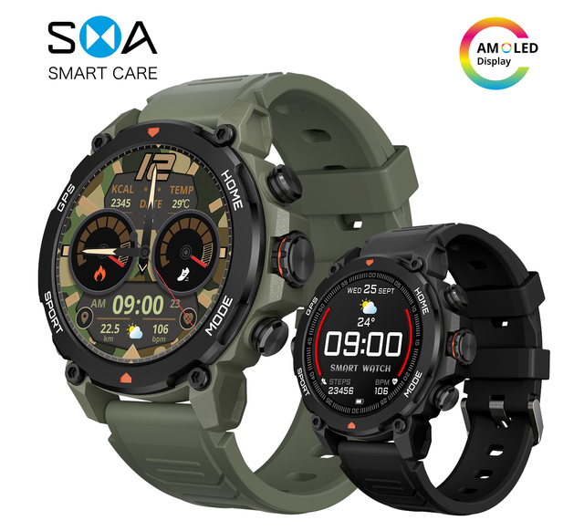 Sports Smart Watch Calling 5ATM Waterproof Compass Altimeter Barometer SOS Health Fitness Tracker
