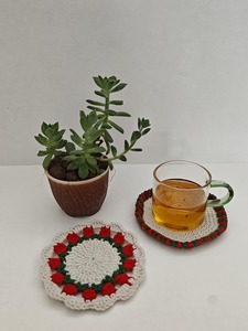Handmade Crocheted Wood Coasters Non-Toxic Classic Style Protect Desktop Home Decoration - Product Image 6