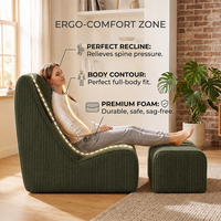 Fauteuil inclinable moderne japonais en velours côtelé avec repose-pieds, chaise d'appoint confortable et surdimensionnée sans accoudoirs pour salon, chambre et lecture