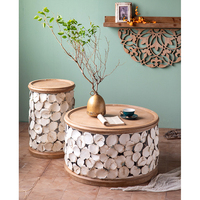 Table basse d'appoint ronde rétro en métal avec plateau en bois naturel pour salon, vente en gros directe usine
