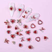 Valentijnsdag 3D holle hart nagelcharms rode liefde strass manicure decoraties romantische nagelkunst sieraden voor meisjes