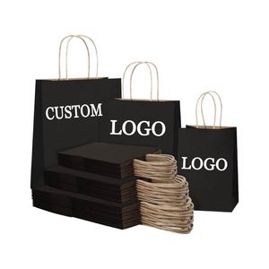 Bolsa de Papel Kraft Negra de 21*11*27 cm, para Regalos, Reciclable, Portátil, para Alimentos y Bebidas de Café, Suministro de Fábrica, Todos los Tamaños, Venta al Por Mayor - Product Image 1