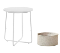 Table basse ronde contemporaine en bois Wayon noire avec panier de rangement amovible en tissu bleu pour salon