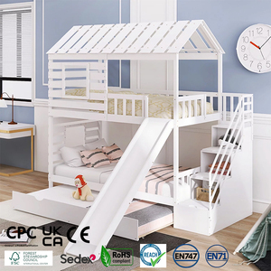 Lits superposés de haute qualité pour enfants, garçons, filles et adolescents avec toit et garde-corps - Product Image 1