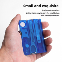 Carte multi-outils d'urgence en acier inoxydable pour camping en extérieur, portable, avec lampe LED de poche, loupe, couteau et tournevis multi-tailles