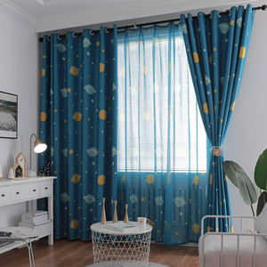 Rideaux bleus pour enfants, thème planète spatiale, motif imprimé, œillets, <span class=keywords><strong>chambre</strong></span> de garçon, cantonnières élégantes, 100% polyester, écologiques - Product Image 2