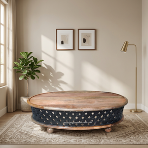 Mesa de Centro Ovalada de Madera Maciza Tallada a Mano de Estilo Moderno para Sala de Estar, Hogar, Hotel, Restaurante, Muebles Jangid Art - Product Image 1