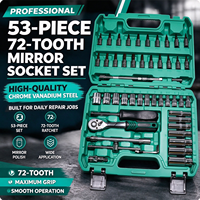 Jeu de douilles à cliquet robustes 53 pièces 72 dents, finition miroir, en acier CR-V, entraînement 1/4 po, kit d'outils manuels pour réparation automobile avec mallette de rangement