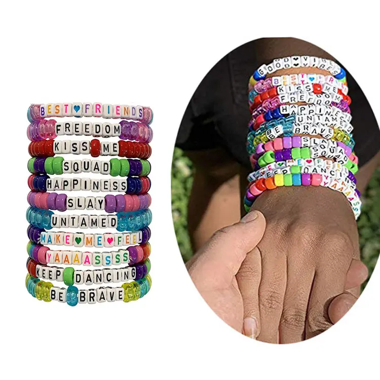 Personalizado Colorido grande buraco talão alfabeto elástico corda pulseira Boho Estilo Multicolor Bead Handmade Bangles para homens mulheres presente