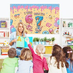 Decorazioni per Compleanno 6-7 Anni, Sfondo a Tema Gelato, Striscione 'Sono Finito di 6 Anni, Ora Sono 7', Decorazioni per Feste a Tema 'Sweet Drip' - Product Image 5