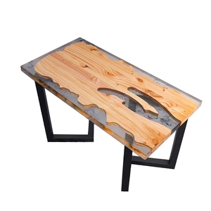 Tavolo da caffè in resina epossidica con <span class=keywords><strong>mosaico</strong></span> in legno massello a mappa fluviale, tavolo da pranzo in resina epossidica - Product Image 3