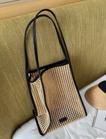 Tas Tangan Pantai Wanita Musim Panas Ramah Lingkungan dari Kulit Asli & Rotan Anyaman Kokoh 20-35L Model Terbuka Grosir