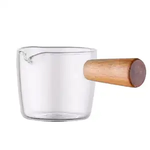 लकड़ी के हैंडल के साथ थोक उच्च बोरोसिलिकेट ग्लास सॉस कप मिनी सॉस जार 50 मिलीलीटर 75 मिलीलीटर