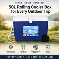Glacière roulante 50L isolée en PU avec roues, glacière rigide portable pour camping, pêche, pique-nique, stockage alimentaire, OEM