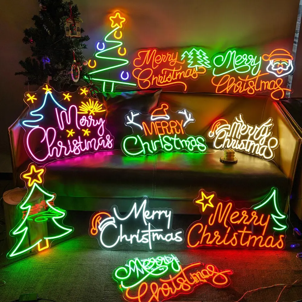 لوحة فنية جدارية من الأكريليك ثلاثية الأبعاد ليد نيون أب شجرة عيد الميلاد علامة سانتا كلوز ديكور جداري عرض جمالي منزلي إبداعي