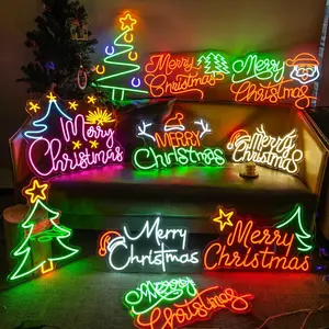 3D发光二极管个人亚克力墙壁艺术霓虹灯父亲圣诞树圣诞老人标志墙壁装饰创意家居美学展示