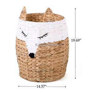 Eco-Friendly Cute <b>Fox</b> Shape Woven Multifunction Laundry Basket Natural White Storage Boxes for Kid Rooom Wholesale Price - Product Image 4