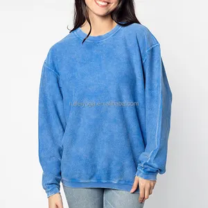 OEM Custom Logo Fashion Ribbed Crew Neckline Pullover Vintage Wash Blank 100% Cotton Oversized Women Corded Crew Sweatshirt