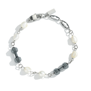 Natural Pearl And Hematite Bracelet Baroque Shape Dumbbell Design Women's Jewelry Everyday Wear - Product Image 1