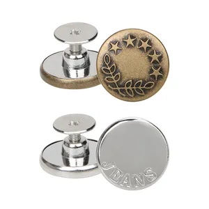 Boutons métalliques en alliage amovibles SAS personnalisés de 17mm Bouton à épingle remplaçable en or et argent de luxe Boutons en jean fantaisie