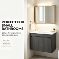 Meuble de salle de bain mural moderne gris foncé en bois, vasque flottante compacte, très demandé