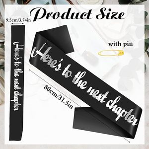 Cinta de felicitación para el próximo capítulo de tu vida, en negro y plateado, para graduación, nuevo trabajo, jubilación, artículos para fiestas - Product Image 4