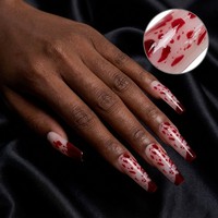 Uñas postizas al por mayor con efecto de sangre para Halloween, largas, estilo ataúd/bailarina, góticas, de marca privada, uñas artificiales al por mayor