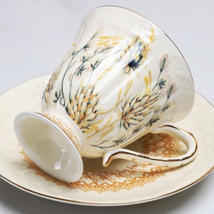 Discount European Style Wheat Ear Pattern <b>Tea</b> Cup and Saucer with Gold Border - Product Image 6