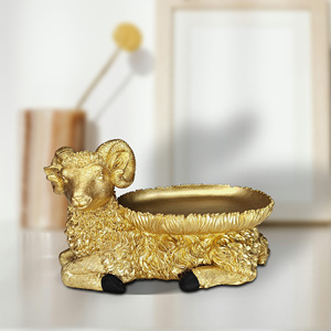 Decorazione per la casa moderna fatta a mano statua di agnello in oro personalizzato ciondolo vassoio di gioielli ornamento in resina realistica di pecora vassoio decorativo - Product Image 6
