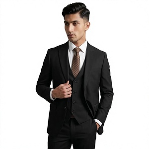 Traje de Negocios de Lana Negro para Hombre, Corte Regular, Estilo Británico, Solapa con Muescas, Tres Piezas, Antiencogimiento - Product Image 1