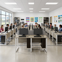 Bureau de travail informatique robuste pour 2 personnes avec étagère pour unité centrale, structure métallique et plateau en stratifié bois pour école, université, bureau