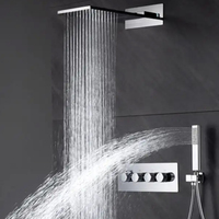 Ensemble de douche mural moderne monocommande en laiton cuivré poli or rose avec robinet doseur et jets de pluie et de massage doux