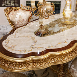 Роскошный обеденный гарнитур из массива европейского дерева с резьбой для больших домов и квартир, в стиле турецкого барокко, с золотой фольгой - Product Image 4