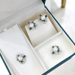 होंग कांग प्राकृतिक मोती 925 चांदी के तीन टुकड़े के ठीक गहनों में रिंग इयररिंग्स को भी शामिल किया गया है। - Product Image 6