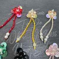 Accessoire DIY fait main en tissu à paillettes, perles et cristaux, motif fleur et pompon, pour la décoration de chaussures et de chapeaux