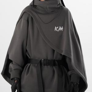 Chaqueta con Capucha de Forro Polar Ecológico para Otoño KM Wholesale, Diseño de Caballero Negro Punk con Serigrafía, Estilo Urbano para Fiestas, Tallas Grandes - Product Image 1