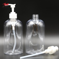 Bouteille ronde Boston de 500 ml pour lavage des mains, bouteille transparente en PET pour savon liquide avec pompe à interrupteur, récipient cosmétique liquide rechargeable
