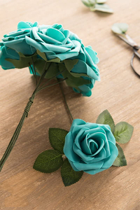 Fleurs Artificielles Combo Real Looking <strong>Teal</strong> Green Roses W/Stem for DIY <strong>Wedding</strong> Bouquets Centerpieces Party Home <strong>Decorations</strong> - Product Image 4