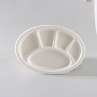Plateau jetable biodégradable en canne à sucre, 5 compartiments, forme patte de chat ovale, 12,5 pouces, pour fête, multi-compartiments, moderne