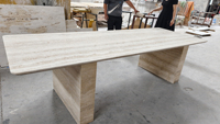 Table à manger en travertin clair 280x100x3cm avec trous non remplis, table basse en travertin blanc ivoire d'Italie