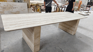Ánh sáng travertine bàn ăn 280x100x3cm với lỗ không hàn, ý ngà trắng travertine Bàn cà phê - Product Image 2