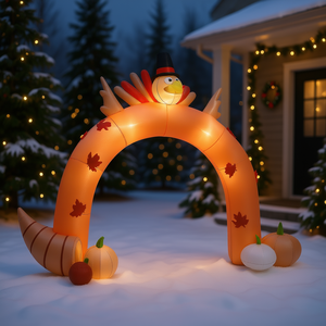 Arco Gonfiabile a Forma di Tacchino per Decorazioni Autunnali da Giardino, Illuminato con Zucca, 8 Piedi - Product Image 2