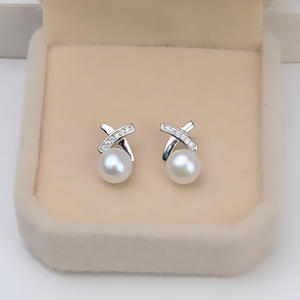 Boucles d'oreilles fines en argent Wenchi S925 pour femme, incrustées de perles de 10 à 12 mm, 1080, personnalisables, accessoires de bijoux DIY, plateau vide - Product Image 2