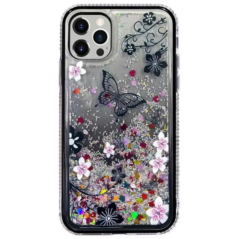 unique Pretty girl Phone case glitter rhinestone cell phone cover Liquid Quicksand cases for iphone 12 pro max water cover