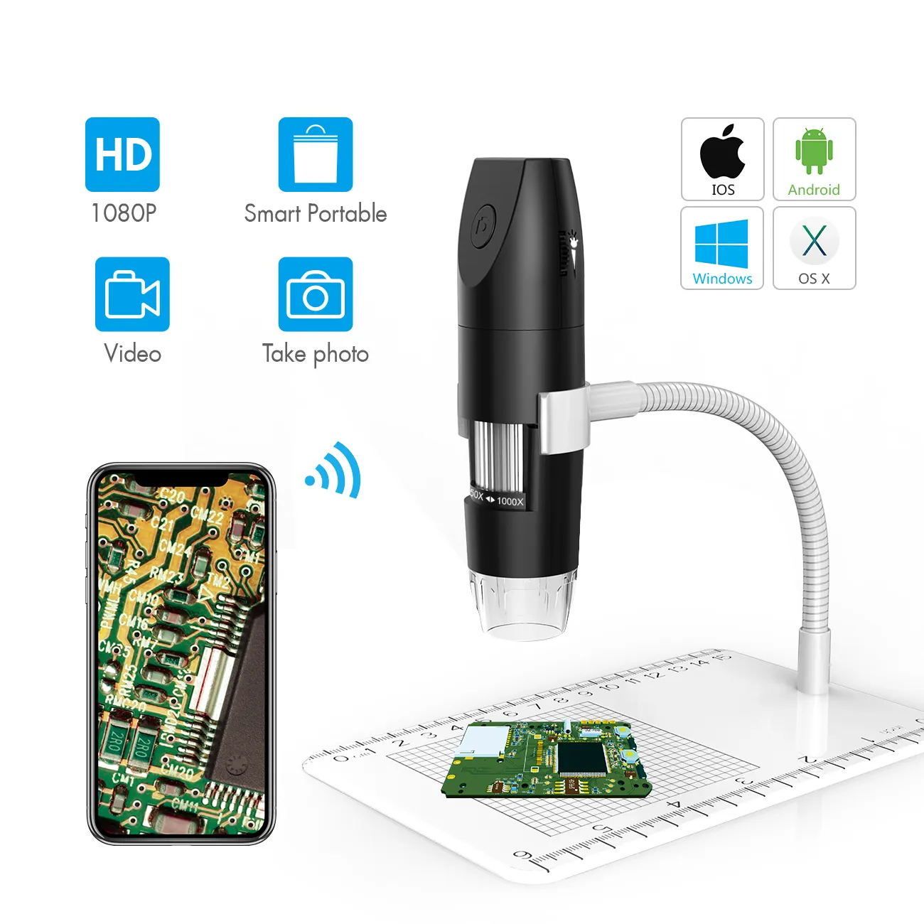 ALEEZI 316 Industrial Wifi electrónico Mini microscopio Digital 1080P 1000X lupas de inspección de aumento cámara de oficina