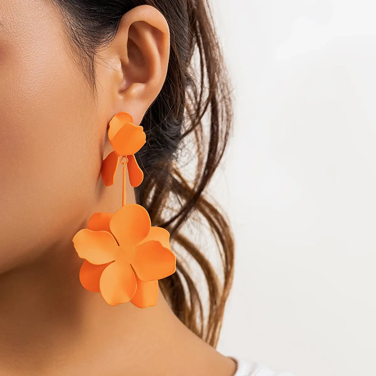 Candy Color Flower Earrings Metal Colorful Rose Flower Drop Earrings Women Pendant Earring Summer Vacation Beach Jewelry