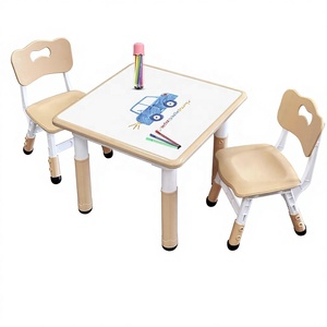 Table et 2 chaises modernes pour enfants en PP avec <span class=keywords><strong>tableau</strong></span> <span class=keywords><strong>blanc</strong></span> réglable pour tout-petits et bureau anti-graffiti pour salle de classe scolaire - Product Image 1