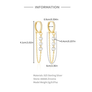 Boucles d'oreilles pendantes en argent sterling S925 incrustées de diamants, pompons personnalisés, style tendance et cool, créations originales pour l'oreille - Product Image 5